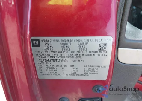 2011 Chevrolet Hhr Lt из США, поврежденный, VIN 3GNBABFW6BS506044